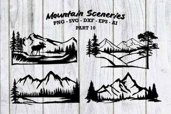 Download Mountain Scene Silhouettes SVG &amp; PNG - Mountain scene Collection