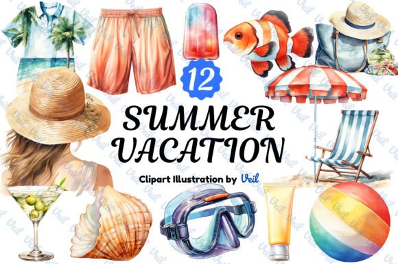 Download Summertime Vacation Watercolor Bundle - Vacation Collection