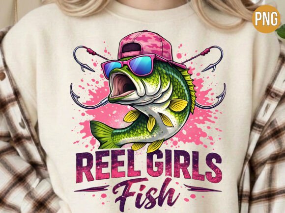 Download Reel Girls Fish Bass Fishing PNG T-SHIRT - Fishing png Collection