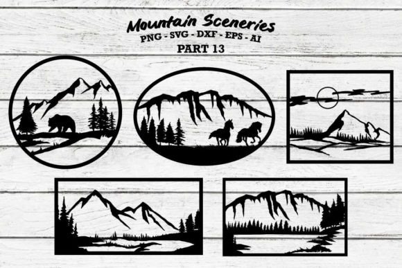 Download Mountain Scene Silhouettes SVG &amp; PNG - Mountain scene Collection