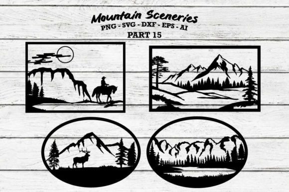 Download Mountain Scene Silhouettes SVG &amp; PNG - Mountain scene Collection
