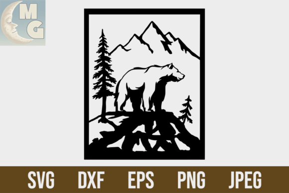 Download Framed Bear Mountain Scene 2 SVG DXF - Mountain scene Collection
